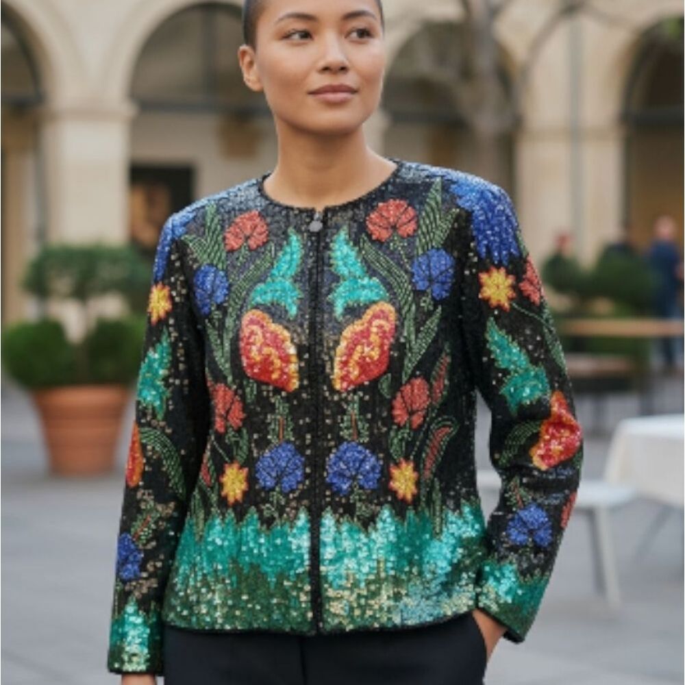 Vintage Flower Garden Sequin Jacket | Tag Size Medium